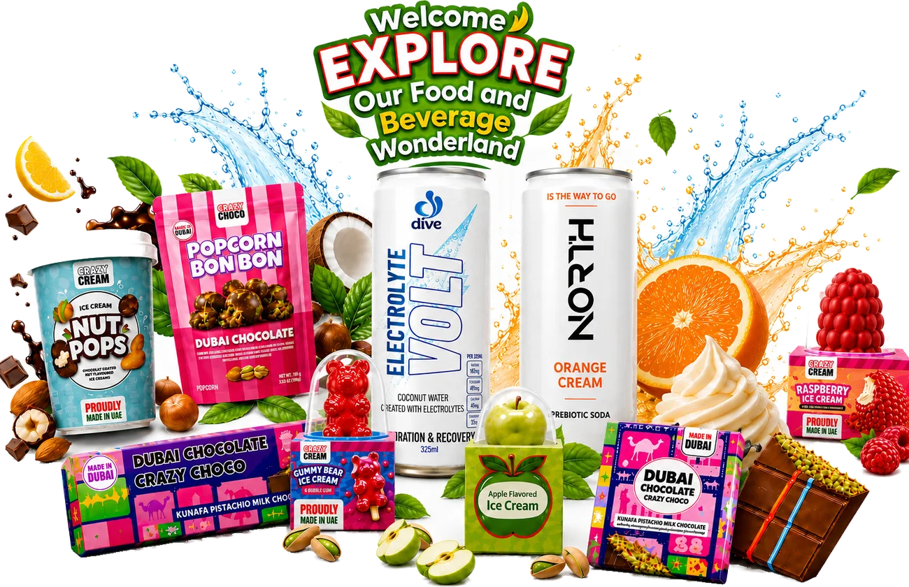 A collage of Terravia-distributed products