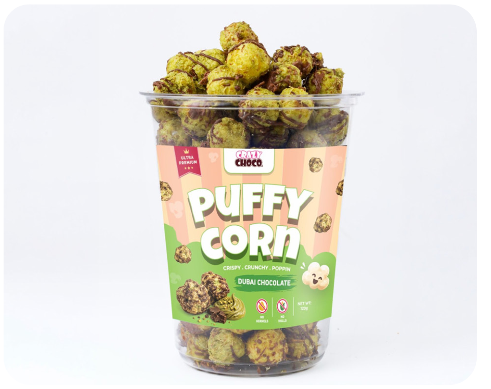Dubai Chocolate Puffy Corn